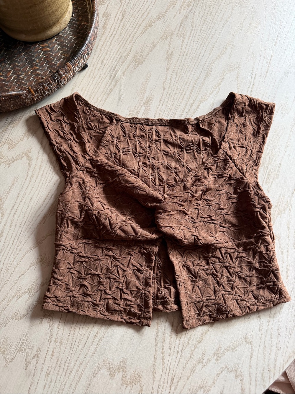 NWOT Textured Knot-Front Top in Brown